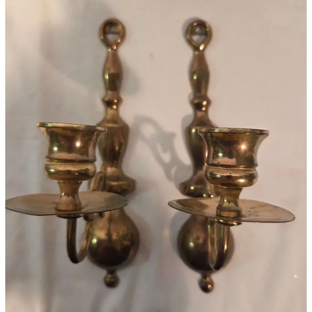 Vintage Solid Brass Wall Sconces Pair Traditional Taper Candle Holders